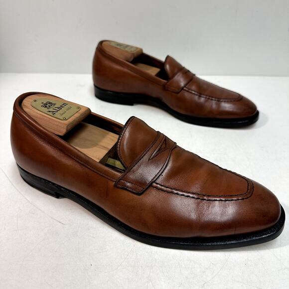 FULLY RESOLED Alden 3556 Plaza Penny Loafer Burnished Dark Tan Calfskin USA 10 D - Picture 5 of 13